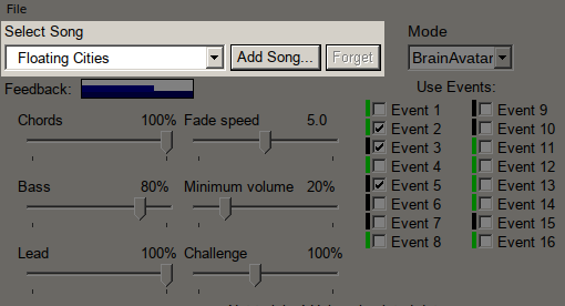 Screenshot of MindTrack's song menu