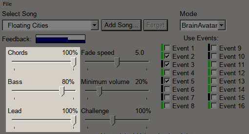 Screenshot of MindTrack's volume sliders